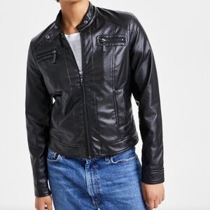 JOU JOU Black Juniors' Faux- Lined Moto Jacket Size X Large, Created for Macy's